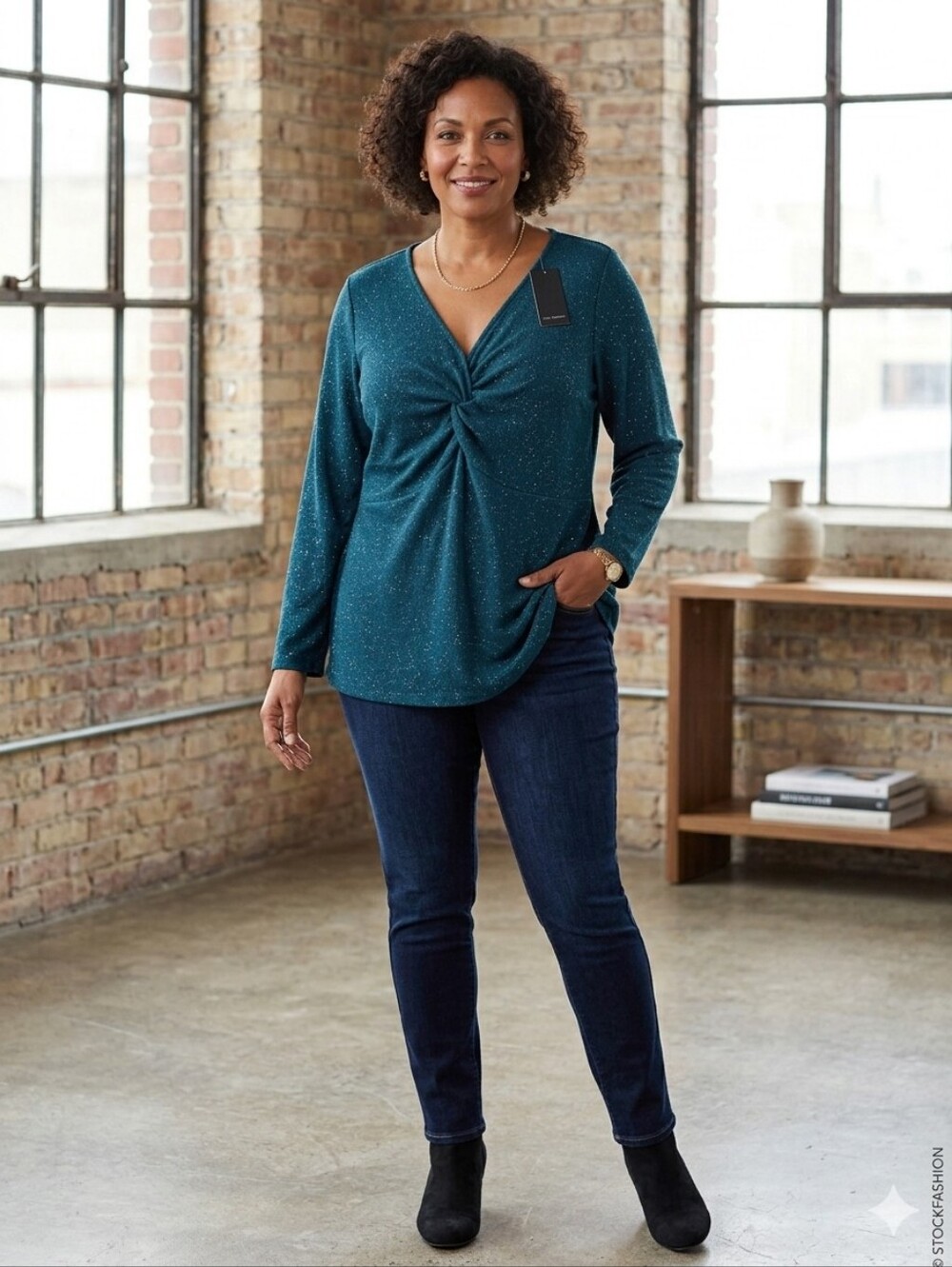 Lane Bryant Hunter Green Twist-Front Sparkle Knit Top, Size 26/28